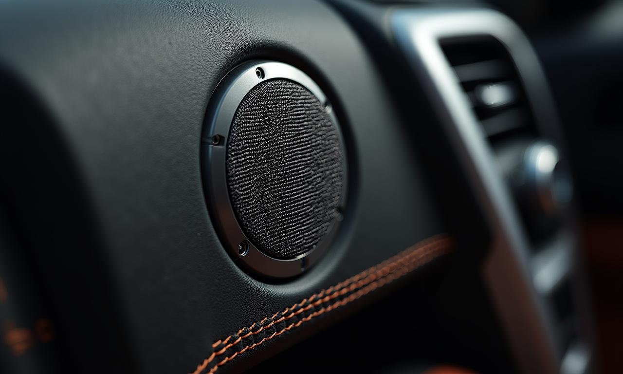 Close-up van een op maat gemaakte high-end speaker integratie in een luxe autodeur
